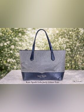 Kate Spade Lola Joely Glitter Tote Large Dusk Navy Shimmery Carryall
